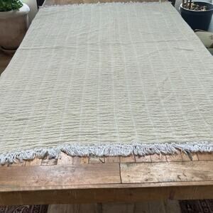 Piscatextil Blanket 44 x 67" Yellow Off White Gauze Cotton Fringe Edge Woven